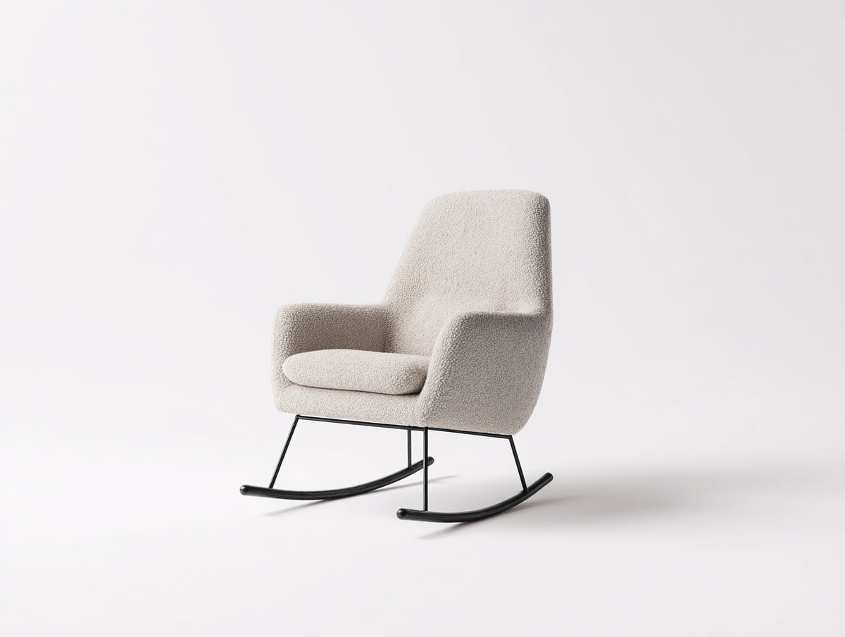 Fauteuil à bascule - tissu bouclé-métal - 88 x 70 x 101 cm - beige clair-noir - style moderne
