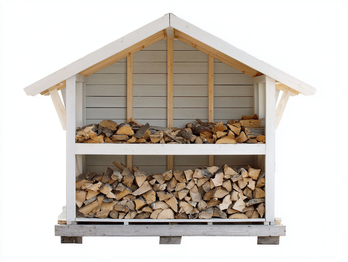 Abri à bûches - Bois - 180 x 85 x 175 cm - Blanc-Bois naturel-Gris clair - Style rustique