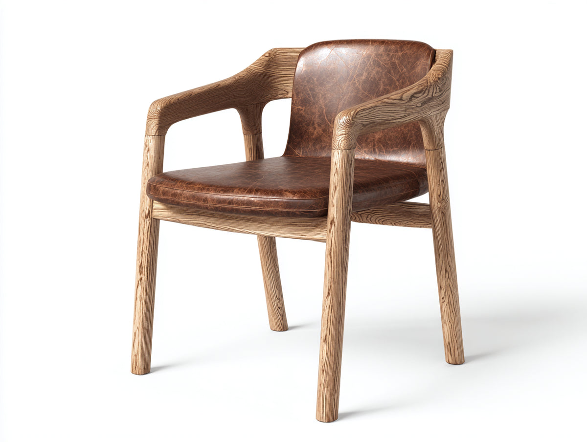 Chaise de salle à manger-Similicuir-Bois-58 x 55 x 81 cm-Marron-Bois naturel-Style rustique contemporain