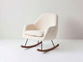 Fauteuil à bascule - tissu bouclé-métal-bois - 90 x 72 x 94 cm - blanc cassé-bois brun-noir - style scandinave