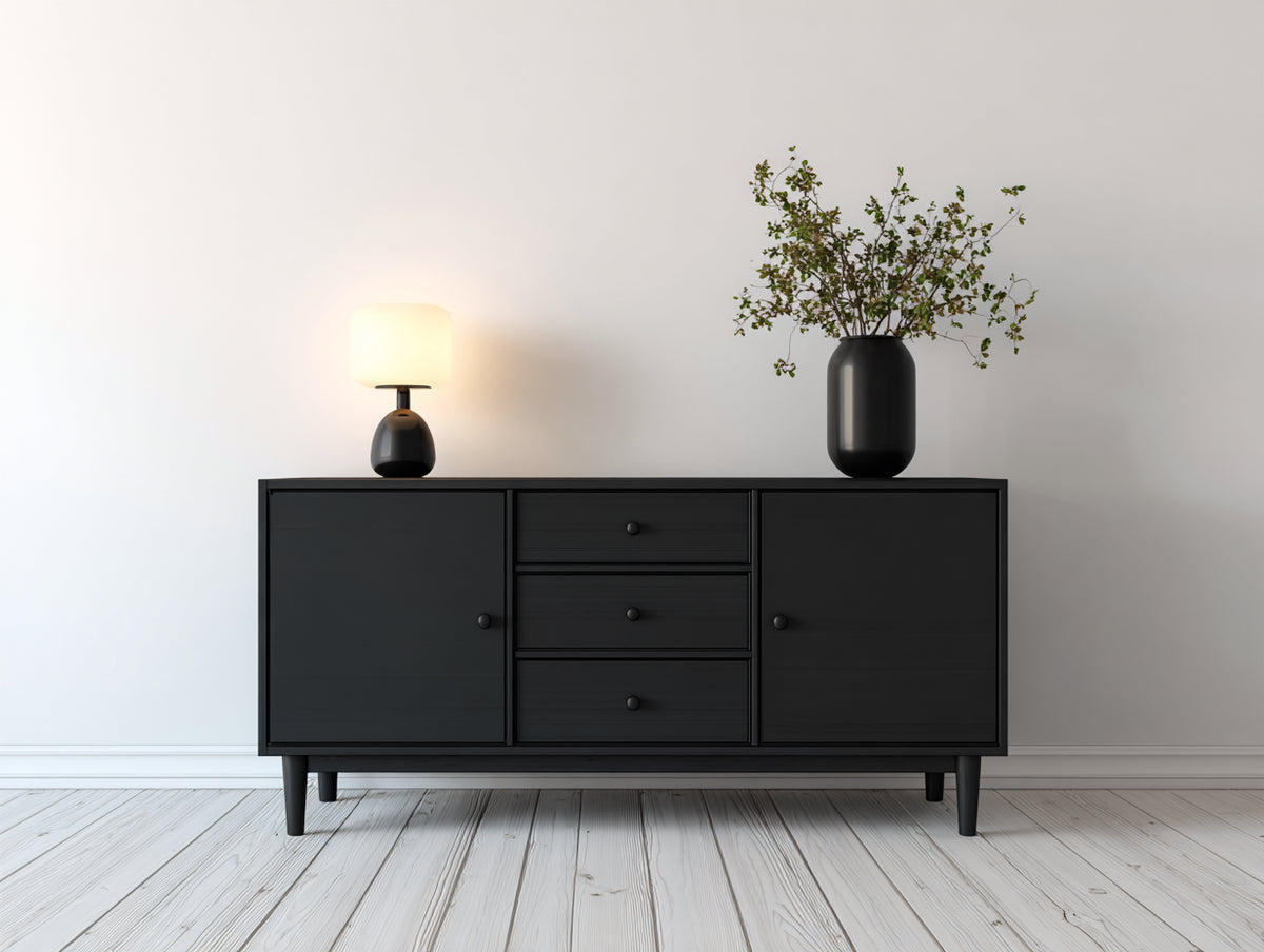 Meuble d'entrée - Bois - 150 x 40 x 80 cm - Noir - Style contemporain minimaliste