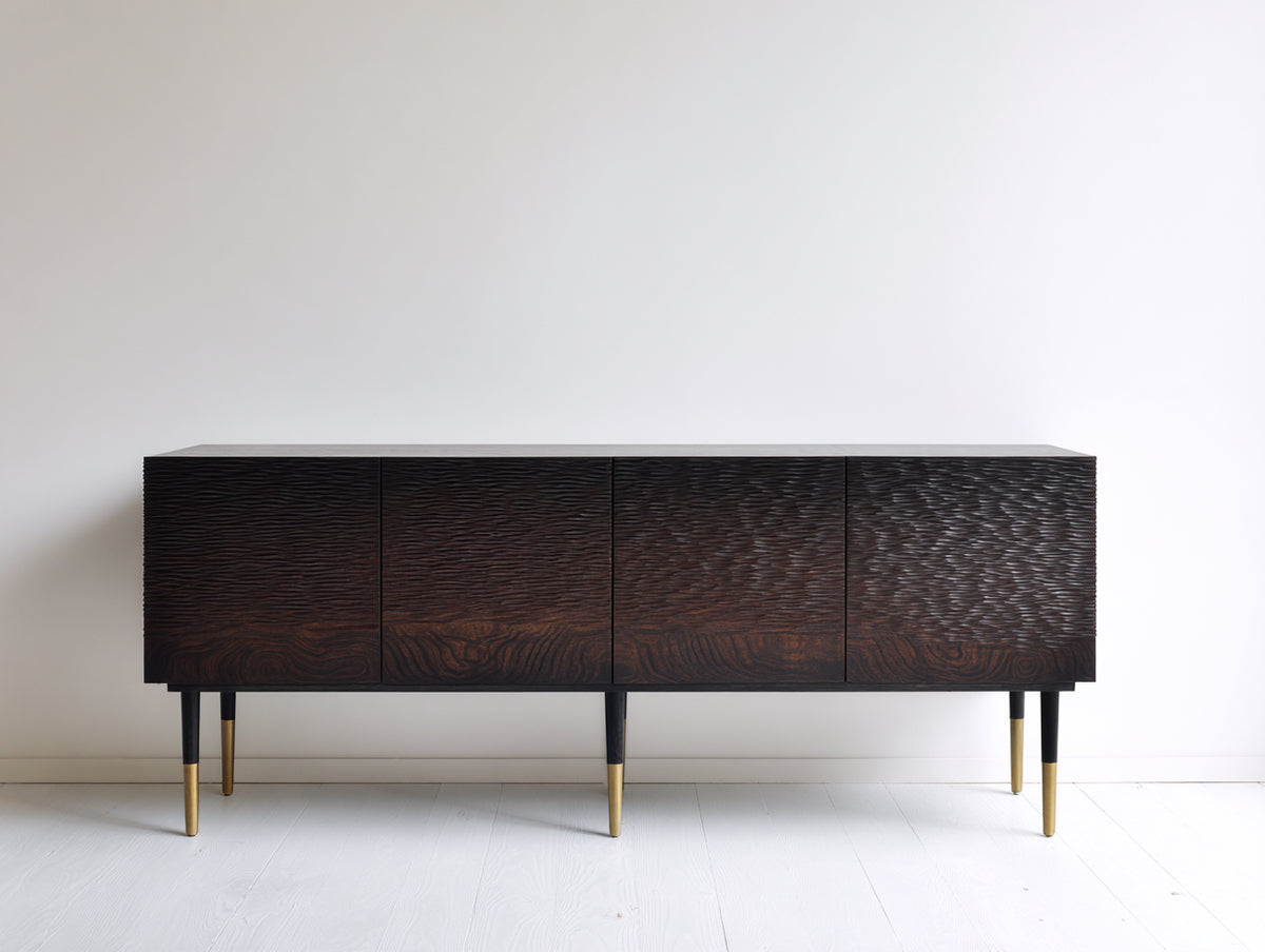 Meuble d'entrée - Bois-Métal - 180 x 42 x 80 cm - Brun foncé-Doré - Style contemporain texturé