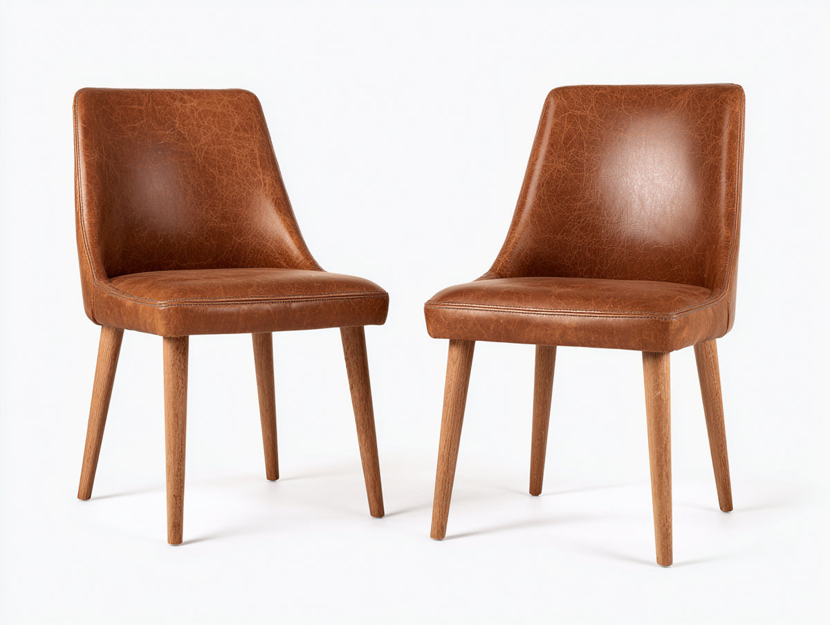 Chaise de salle à manger-Similicuir-Bois-52 x 49 x 84 cm-Marron-Bois naturel-Style vintage