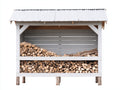 Abri à bûches - Bois-Métal - 185 x 85 x 170 cm - Blanc-Gris clair - Style rustique