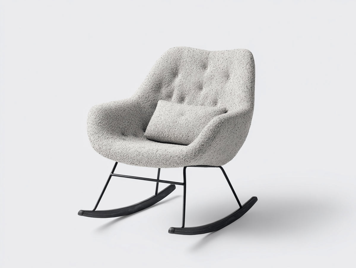 Fauteuil à bascule - tissu bouclé-métal-bois - 90 x 72 x 96 cm - gris clair-noir - style moderne