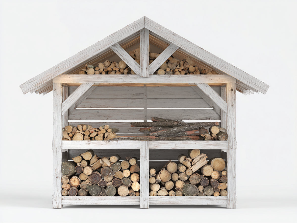 Abri à bûches - Bois - 180 x 85 x 185 cm - Blanc vieilli - Style rustique