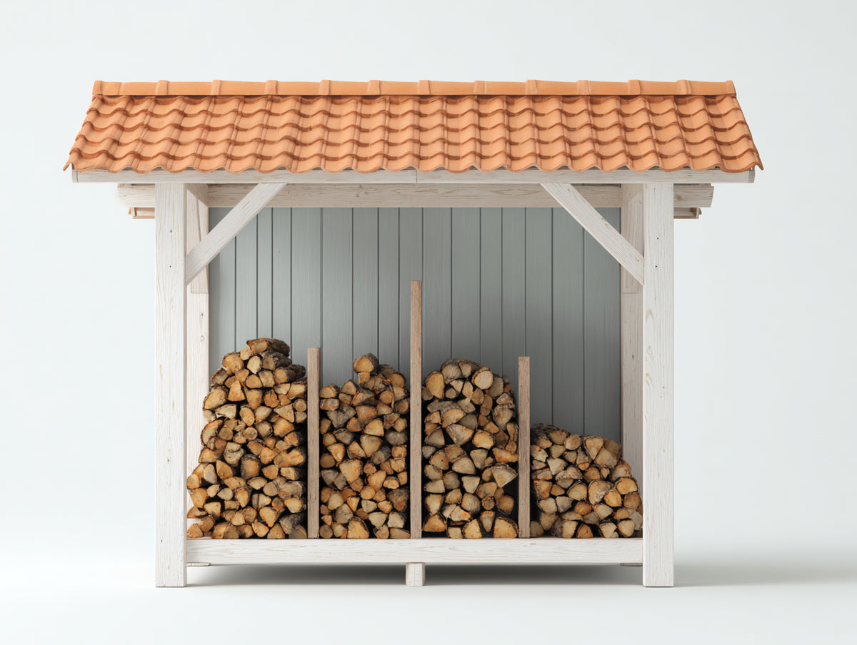 Abri à bûches - Bois-Terre cuite - 200 x 85 x 175 cm - Blanc-Gris-Terracotta - Style rustique