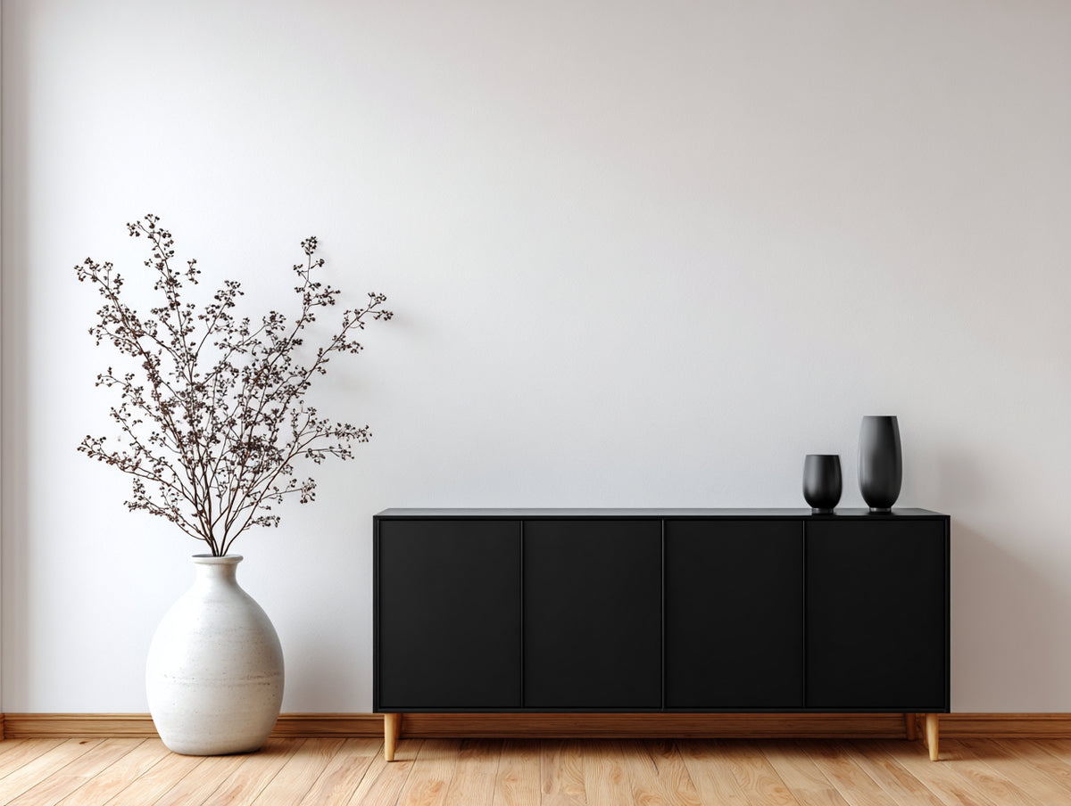 Meuble d'entrée - Bois - 160 x 40 x 75 cm - Noir-Bois naturel - Style moderne minimaliste