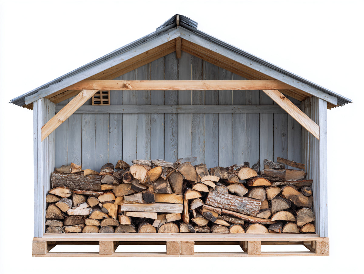 Abri à bûches - Bois-Métal - 195 x 90 x 180 cm - Gris clair-Bois naturel-Gris foncé - Style rustique