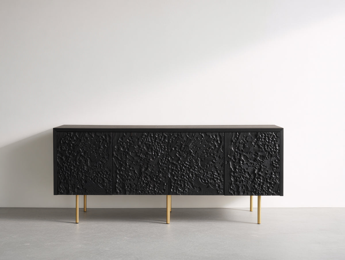 Meuble d'entrée - Bois-Métal - 170 x 40 x 78 cm - Noir-Doré - Style contemporain artistique