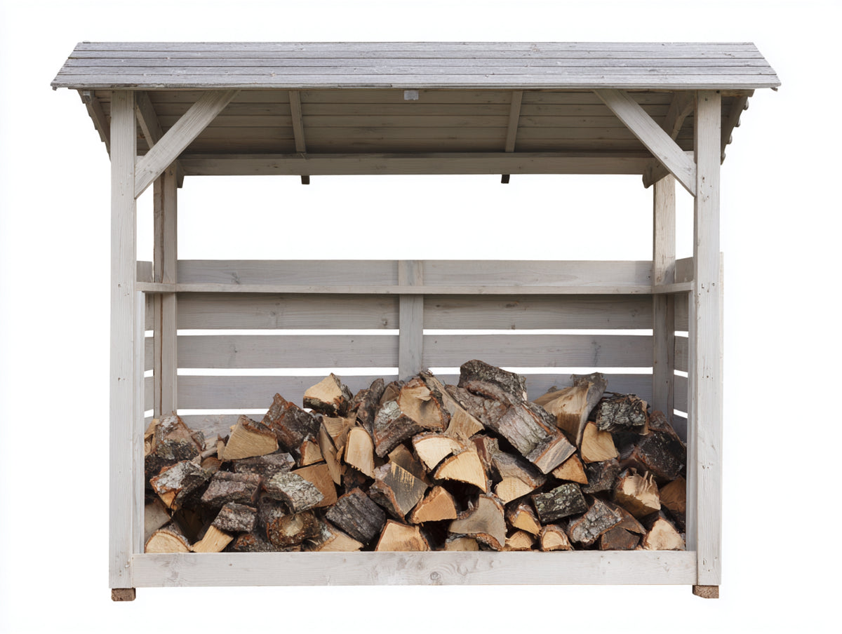 Abri à bûches - Bois - 180 x 80 x 165 cm - Blanc vieilli-Gris clair - Style rustique
