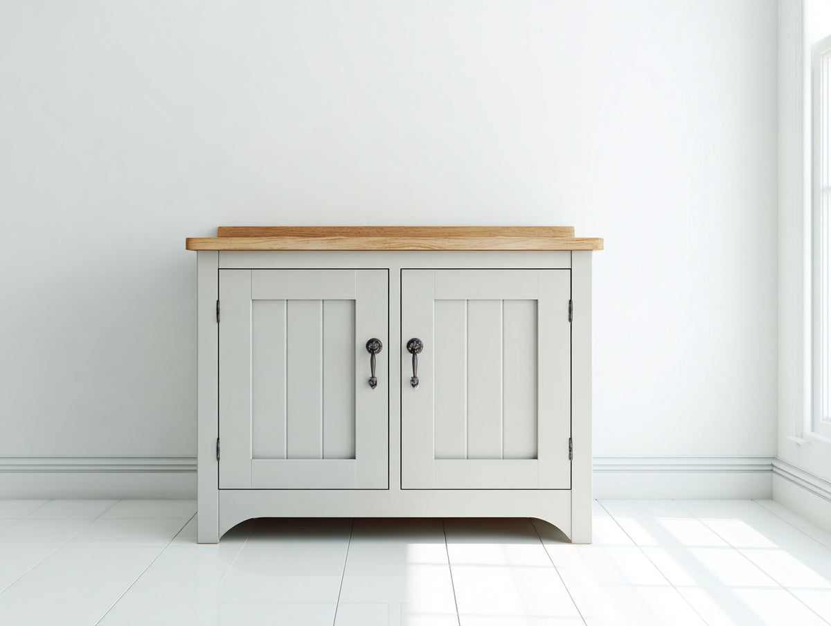 Buffet - Bois-Métal - 100 x 42 x 85 cm - Blanc cassé-Bois naturel - Style campagne chic