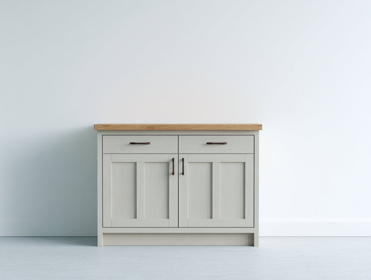 Buffet - Bois-Métal - 105 x 42 x 90 cm - Blanc cassé-Bois naturel - Style campagne moderne