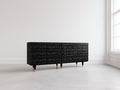 Meuble d'entrée - Bois-Métal - 180 x 42 x 78 cm - Noir-Doré - Style contemporain ondulé