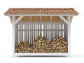 Abri à bûches - Bois-Terre cuite - 205 x 90 x 170 cm - Blanc-Terracotta - Style rustique