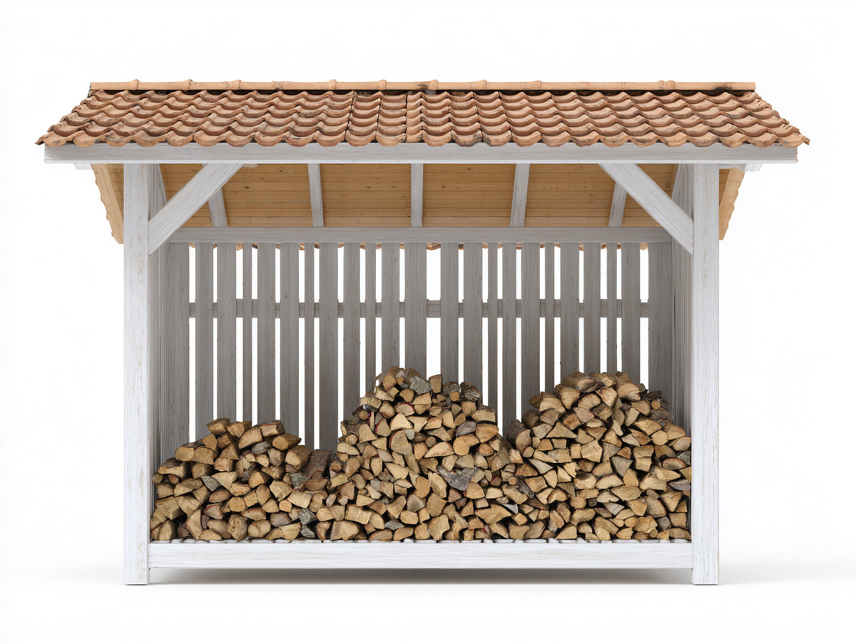 Abri à bûches - Bois-Terre cuite - 205 x 90 x 170 cm - Blanc-Terracotta - Style rustique