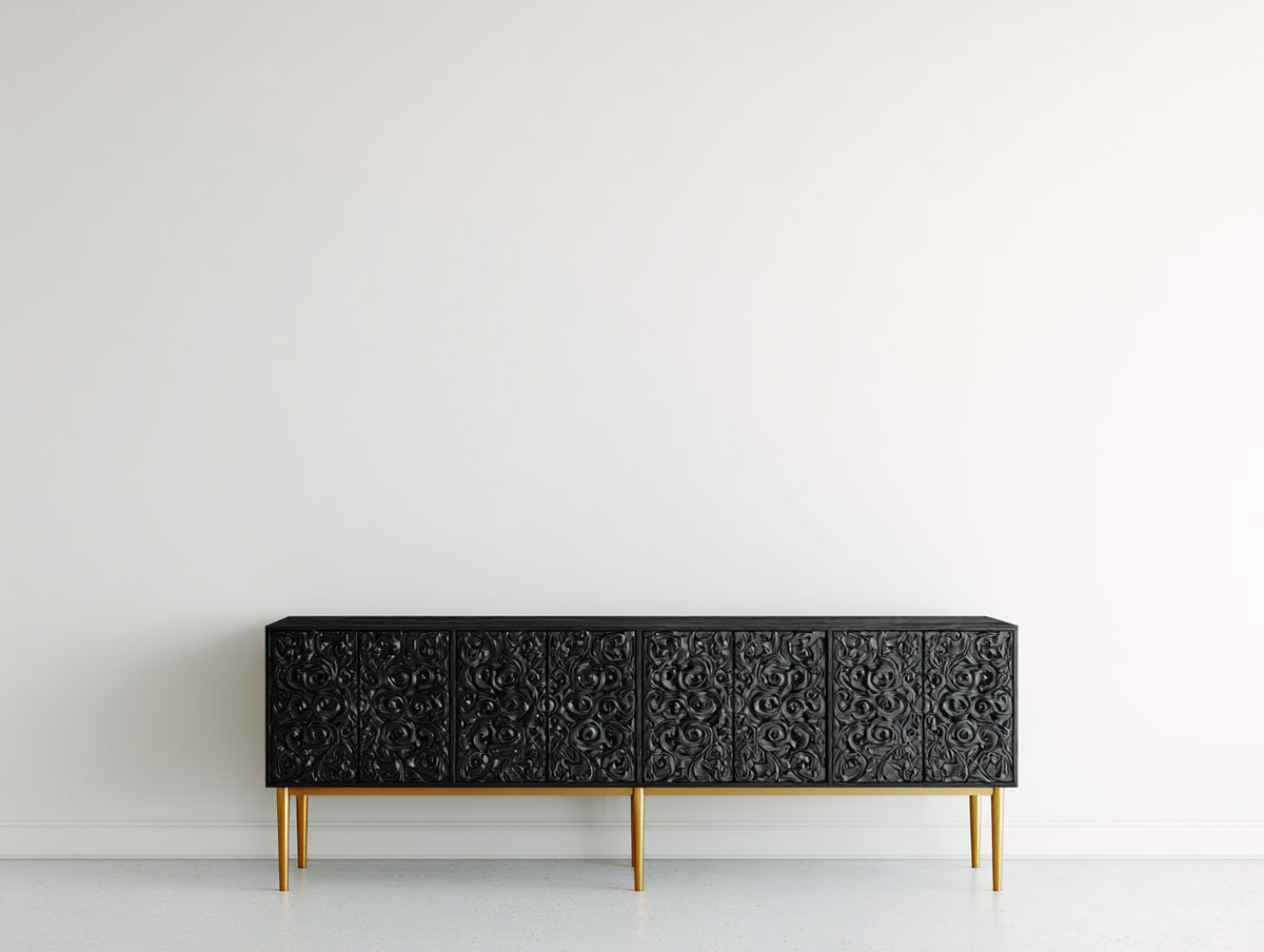 Meuble d'entrée - Bois-Métal - 180 x 40 x 78 cm - Noir-Doré - Style décoratif contemporain
