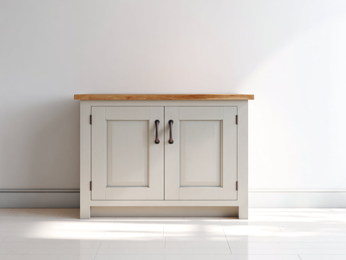 Buffet - Bois-Métal - 100 x 40 x 85 cm - Blanc cassé-Bois naturel - Style campagne moderne