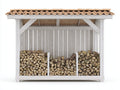 Abri à bûches - Bois-Terre cuite - 200 x 85 x 170 cm - Blanc-Beige - Style rustique