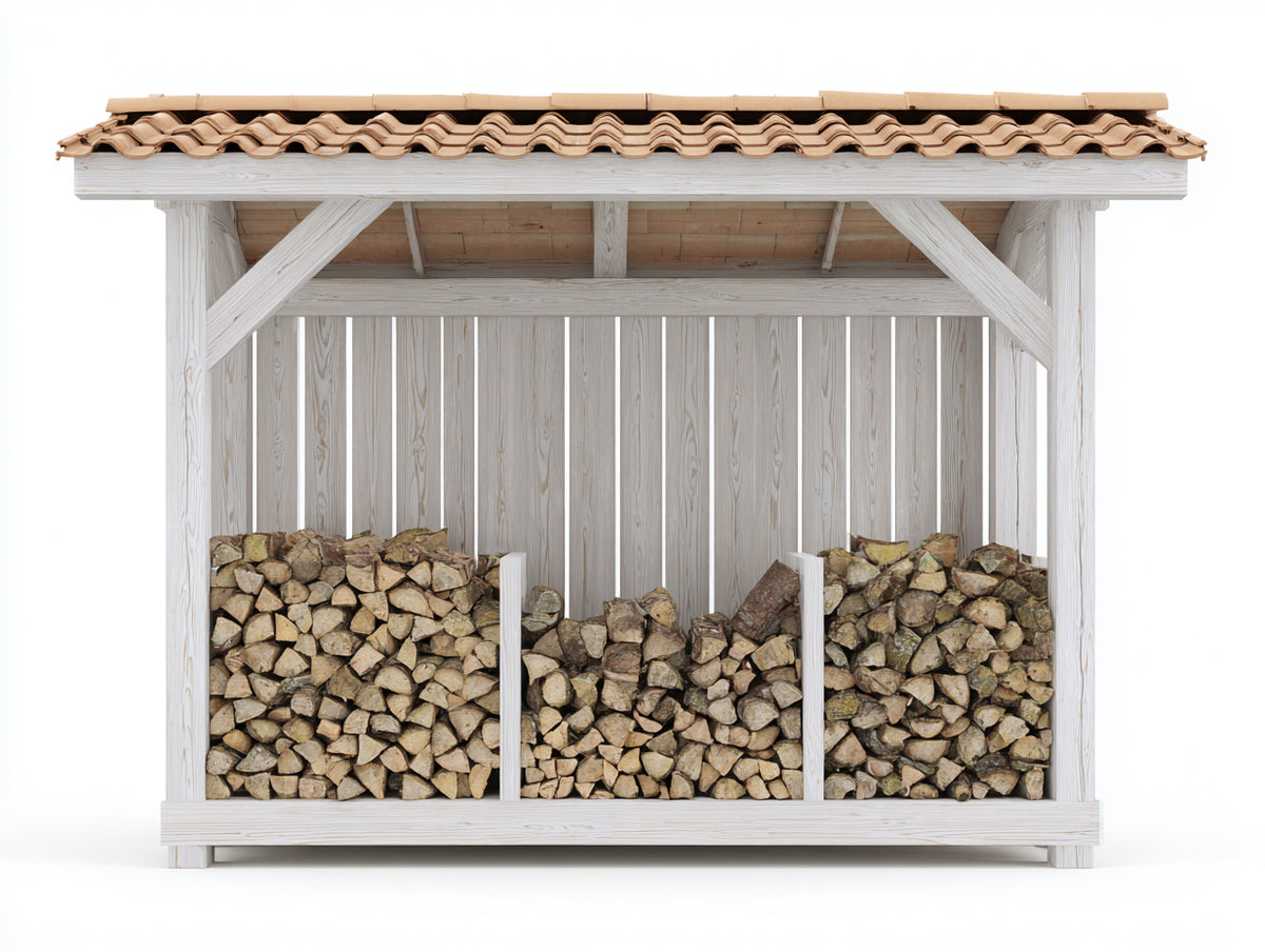Abri à bûches - Bois-Terre cuite - 200 x 85 x 170 cm - Blanc-Beige - Style rustique