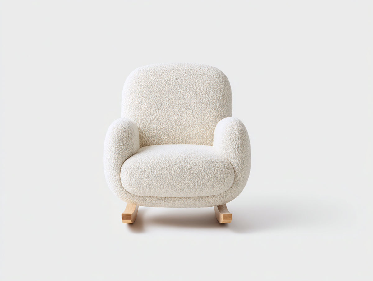 Fauteuil à bascule - tissu bouclé-bois - 84 x 72 x 87 cm - blanc cassé-bois naturel - style scandinave