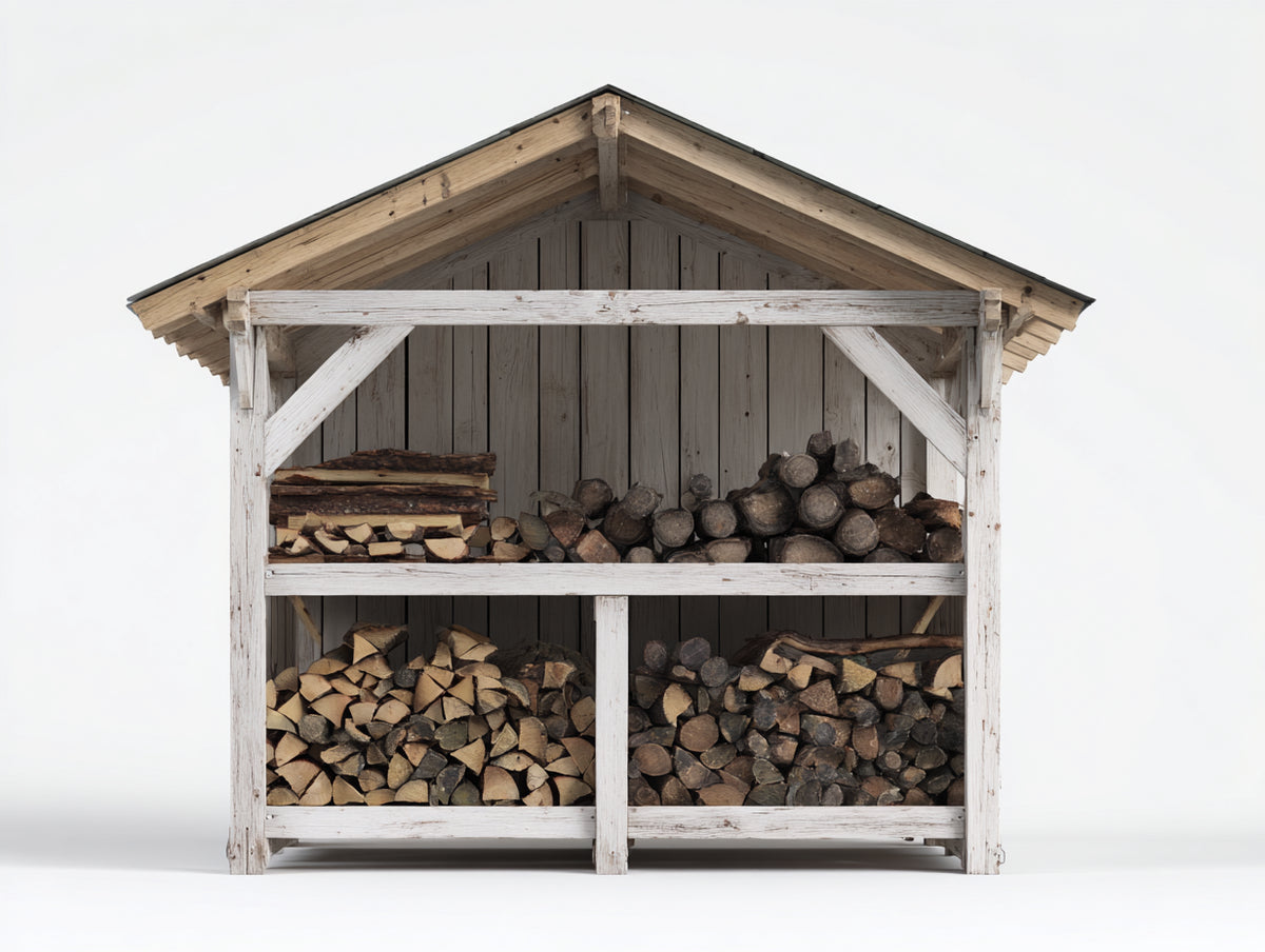Abri à bûches - Bois - 190 x 85 x 180 cm - Blanc vieilli-Bois naturel - Style rustique