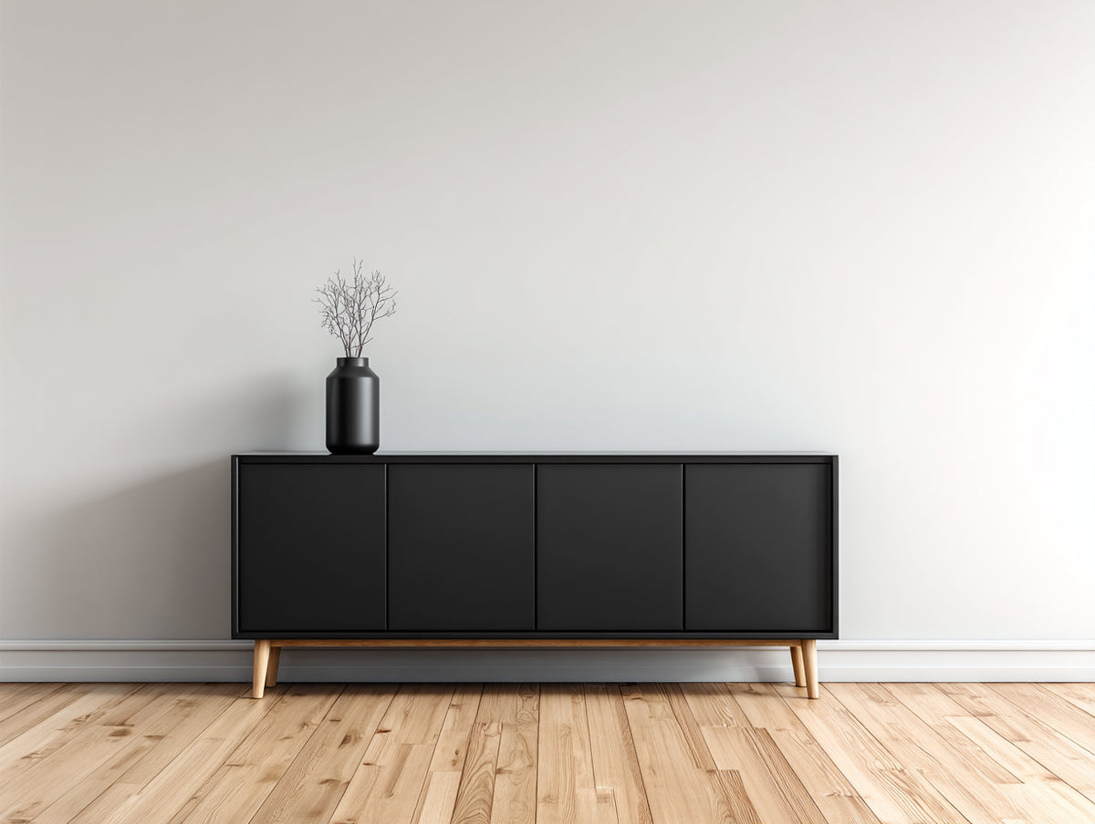 Meuble d'entrée - Bois - 170 x 40 x 76 cm - Noir-Bois naturel - Style contemporain minimaliste