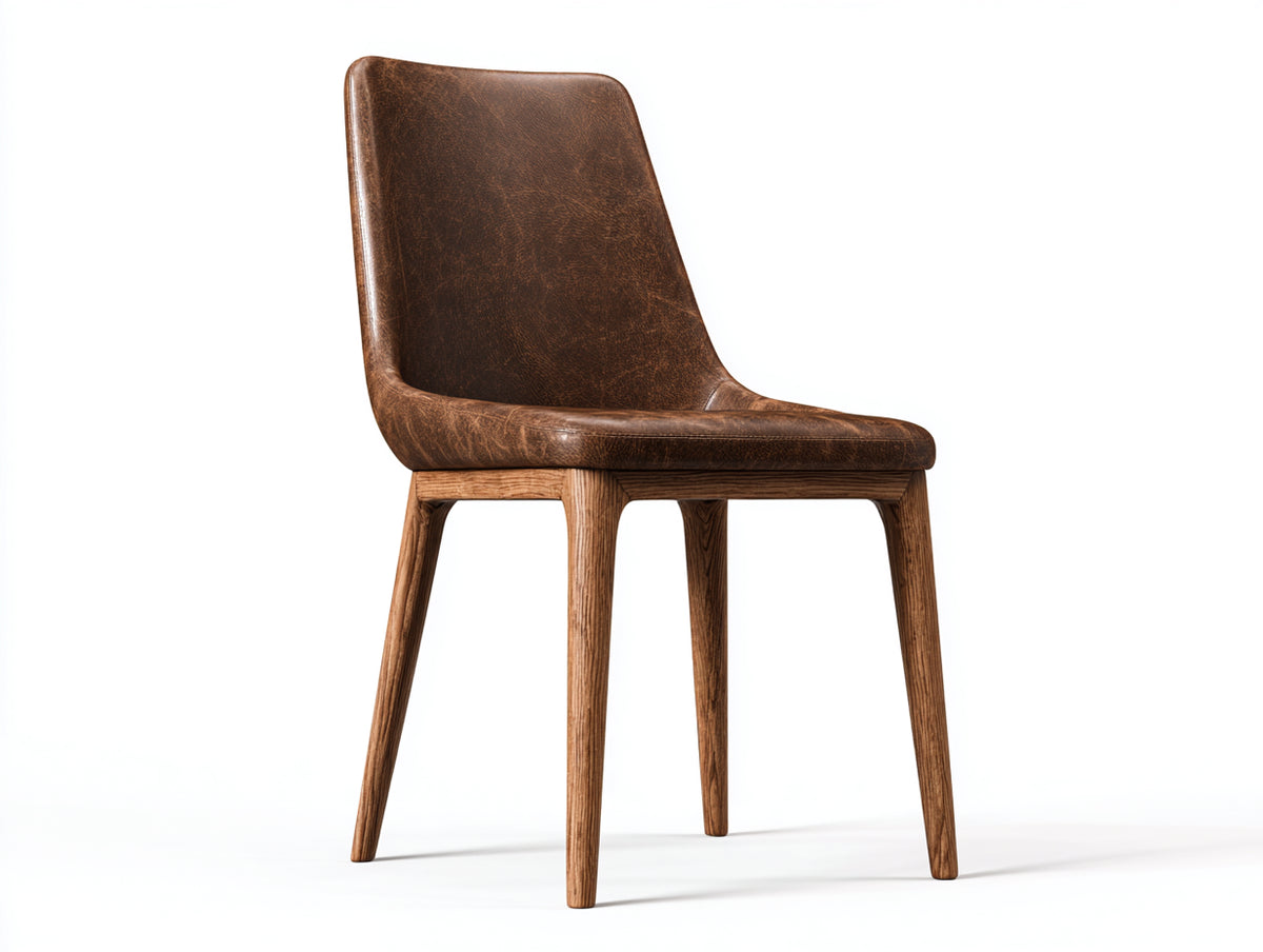 Chaise de salle à manger-Similicuir-Bois-55 x 48 x 82 cm-Marron-Bois naturel-Style moderne
