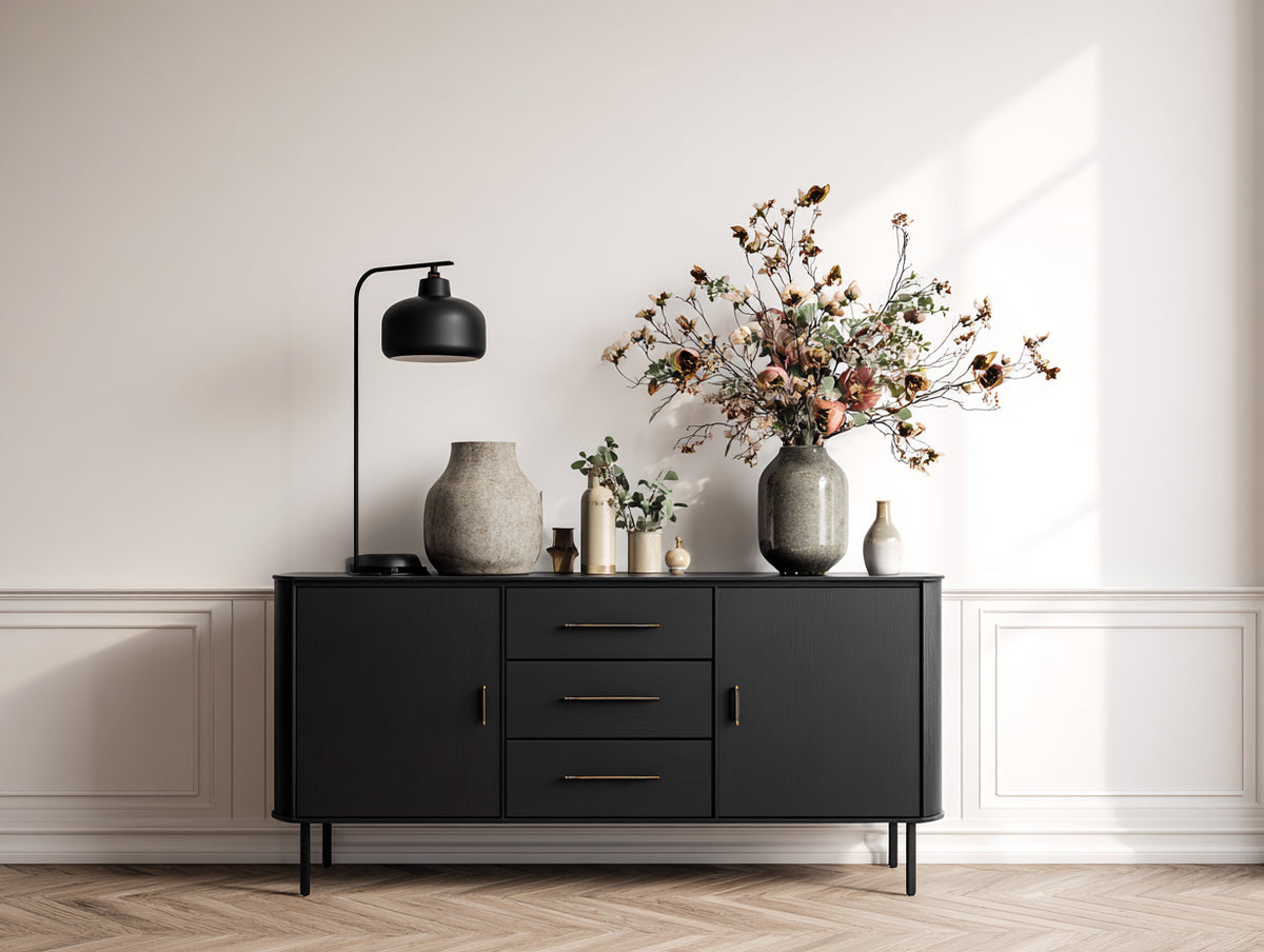 Meuble d'entrée - Bois-Métal - 160 x 42 x 82 cm - Noir - Style contemporain élégant